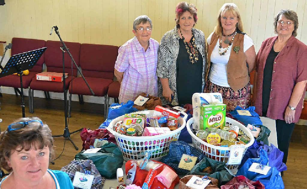 Christian Victory Centre community support officer Elie Wirth, Safe Haven volunteer Daphne and president Bette Bonney, Relationships Australia’s Kathleen Smith and Southland committee member Pat Tweedie with the goodie bags.